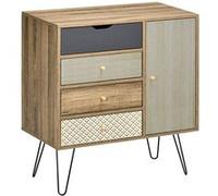 HomCom Commode buffet 4 tiroirs 1 placard - pieds épingles à cheveux - style bohème Marron