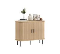 Buffet HOMCOM meuble de rangement avec portes coulissantes à lattes, armoire de cuisine avec pieds en acier, ton chêne