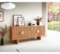 Buffet Surimu 175 cm Acacia brun clair 4 portes 2 compartiments Poignée en liège Pieds en bois