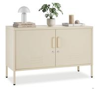 Buffet - TECTAKE - Buffet métallique BAKER avec 2 portes verrouillables avec fermeture magnétique 100 x 42 5 x 65 cm - Crème