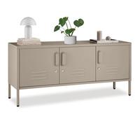 Buffet - TECTAKE - Meuble de rangement en métal BAKER portes verrouillables, étagère réglable - 120 x 37,5 x 55,5 cm - Taupe