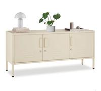 Buffet - TECTAKE - Meuble en acier de rangement élégant, 3 portes verrouillables, 120 x 37,5 x 55,5 cm - Crème
