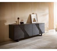 Buffet Tereos 200 cm Frêne brun foncé Effet 3D 4 portes Patins métalliques noirs