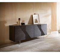 Buffet Tereos 200 cm Frêne brun foncé Effet 3D 4 portes Pieds suspendus Verre acrylique