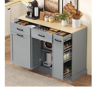 Buffet, tiroirs variés avec buffet cuisine, compartiment poubelle, étagère épices externe, style moderne gris