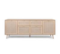 Buffet TIVAT Effet Cannage Chêne Sonoma 180 cm 2 Tiroirs 4 Placards | 6 compartiments de rangement, grand plateau décoratif
