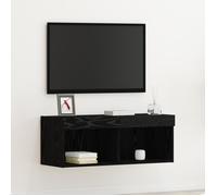 vidaXL Ensemble Meuble TV Chêne Noir 80 x 30 x 30 cm Bois d'ingénierie, Meuble TV Mural rectangulaire Moderne, Console élégante, Rangement Pratique avec éclairage LED intégré