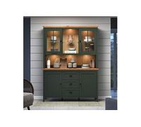 Buffet vaisselier 2 portes 3 tiroirs décor chêne et vert foncé - AVA