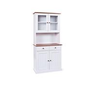 Buffet Vaisselier 4 Portes 2 Tiroirs Bois Massif Vernis Sepia et Blanc - SOCOA -