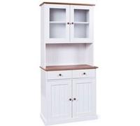 SOCOA - Buffet Vaisselier 4 Portes 2 Tiroirs Bois Massif Vernis Sepia et Blanc