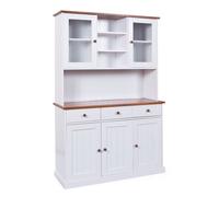 Inter Link – Armoire-vitrine Westerland 6.2 – Pin massif, 5 portes, 3 tiroirs – Blanc/Sepia