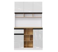 Buffet Vaisselier moderne blanc 105x45x185 cm, portes laquées, étagères réglables, anti-basculement - Cuisine/salon/salle à manger