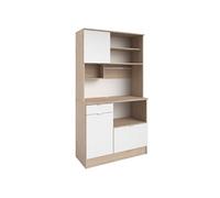 Buffet vaisselier SOCAZIC multi rangements aspect bois et blanc 100.2x45.3xH39.8cm
