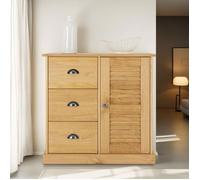 Buffet VENETA L 78 cm en bois massif coloris naturel avec 3 tiroirs et 1 porte, design élégant et intemporel