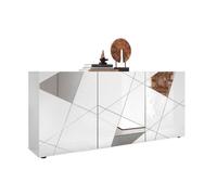 Homemania Buffet VICTORY 3 portes Blanc laqué brillant sérigraphie miroir L181 cm