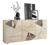 Buffet VICTORY Décor Chene Sonoma 3 Portes Miroir L 181 P 42 H 84 cm