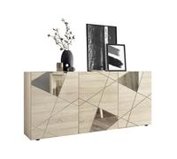 Buffet VICTORY - Décor Chêne Sonoma - 3 Portes - Miroir - L 181 x P 42 x H 84 cm