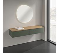 Buffet Villeroy & Boch Antao K42001HL 160 x 26,8 x 50 cm, plan vasque couleur chêne miel, laque mate vert feuille