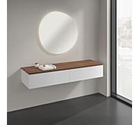 Buffet Villeroy & Boch Antao K42102GF 160 x 26,8 x 50 cm, plan vasque couleur noyer chaud, laque blanche brillante