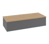 Buffet Villeroy & Boch Antao L41101GK avec éclairage intégré, 1 tiroir, 1200 x 268 x 500 mm, façade texturée, laque anthracite mate / chêne miel