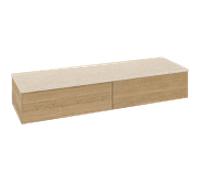 Buffet Villeroy & Boch Antao L42003HN avec éclairage intégré, 2 tiroirs, 1600 x 268 x 500 mm, façade lisse, chêne miel / Botticino
