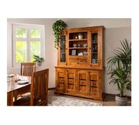Buffet/Vitrine - Bois massif d'acacia laqué (Miel) - Style colonial - OXFORD #0530