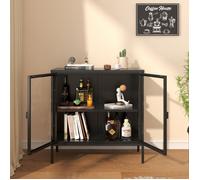 Buffet vitrine Borshavisa acier verre trempé 80 x 80 x 35 cm noir