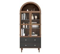 Buffet vitrine rétro moderne en noyer avec portes vitrées, étagères réglables et tiroirs