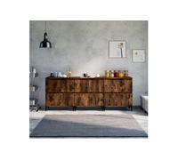 vidaXL Buffets 3 pcs, Meuble de Rangement avec Compartiments, Armoire de Rangement , Organisateur Intérieur Salon, Industriel, Chêne Fumé Bois d'Ingénierie 3185780 Marron G