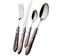 BUGATTI, Aladdin, Ensemble de 24 Couverts en Acier Inoxydable 18/10, Anneau chromé et Manche Couleur Lilas Effet Nacre. Set 6 Personnes: 6 cuillères, 6 fourchettes, 6 Couteaux et 6 cuillères à café
