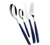 BUGATTI, Glamour, Ensemble de 4 Couverts en Acier Inoxydable 18/10 et Manche de Couleur Bleu Nuit. Ensemble de Couverts pour 1 Personne: 1 cuillère, 1 Fourchette, 1 Couteau et 1 cuillère à café