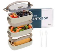 Bugucat Bento Box 1700ML, 3 in 1 Boite Bento Acier Inoxydable Lunch Box Boîte à Repas en Plastique pour Enfant Adulte, Bento Boîte à Déjeuner Sécurité Anti-Fuite Écologique Hermétique Boîtes Bento