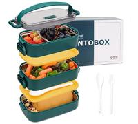 Bugucat Bento Box 1700ML, 3 in 1 Boite Bento Acier Inoxydable Lunch Box Boîte à Repas en Plastique pour Enfant Adulte, Bento Boîte à Déjeuner Sécurité Anti-Fuite Écologique Hermétique Boîtes Bento