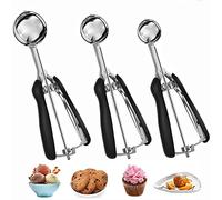 Bugucat Cuillère à crème glacée,3 pièces de déclenchement Ice Cream Scoop Set Réutilisable Cookie Scoop Set en acier inoxydable, cuillère à biscuits Cuillères Sphériques Trigger Include 4cm 5cm 6cm
