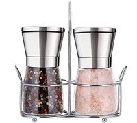 Bugucat Set de Moulins à Poivre et Sel,Moulins à épices de Qualité Supérieur,Salière et Poivrière Manuel en Acier Inoxydable et Verre,Moulin à Épices Meule avec Grosseur Réglable Pour la Cuisine