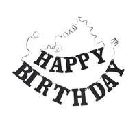 BUGUUYO Guirlande de Fanions Joyeux Anniversaire en Papier Noir, Style | Intérieur Extérieur, Motif Queue D’hirondelle Cartoon, Réutilisable, Montage Facile