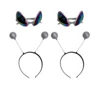 BUGUUYO Lunettes amusantes Verre et coiffe décorative avec antennes, 2 sets, argent, plastique, confort de port, pour enfants, festival et carnaval