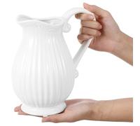 BUGUUYO Pichet en Céramique Blanc Vase Décoratif Minimaliste pour Fleurs en Porcelaine, pour Arrangement Floral Bureau ou Décoration D'intérieur