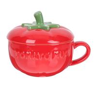 BUGUUYO Tasse à thé en céramique forme tomate petit modèle avec couvercle, mug à café rétro pour usage bureau et pause après-midi, gobelet à boire multipurpose