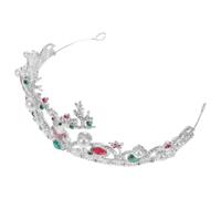 BUGUUYO Tiare de Noël Argenté en Alliage de Zinc et Plastique, Ronde | Motif Élégant de Rennes, Strass Scintillants, Léger et Confortable pour Fêtes D’hiver, Célébrations Santa