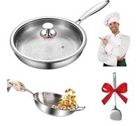Builrand Poêle en titane pur, 26 cm, avec motif martelé, anti-adhésive, anti-adhésive, martelée, avec couvercle et spatule, poêle en titane non revêtue (M)