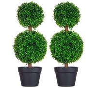 Buis artificiel - HOMCOM - lot de 2 double boules avec tronc et pot inclus décoration - plastique - hauteur 60 cm - vert