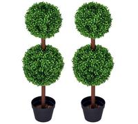 Buis artificiel - HOMCOM - lot de 2 double boules avec tronc et pot inclus décoration - plastique - hauteur 90 cm - vert