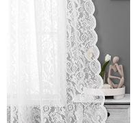 Bujasso Lot de 2 rideaux de fenêtre en dentelle blanche vintage à motif floral pour salon, chambre à coucher, ferme, filtrant la lumière, rideaux blancs à œillets, 137,2 x 241,3 cm