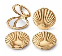 Bukecagif 2 pièces miroirs de Poche Pliables, Miroir de Poche doré | Miroir de poche, pliable, compact, double face, forme coquille, pour cosmétique, voyages et quotidien, facile à ranger.