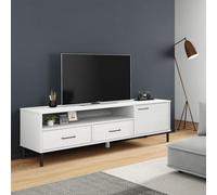 BUKSCYJS Oslo Meuble TV bas avec pieds en métal blanc en pin massif pour salon, chambre à coucher, salle de réception, bureau, bureau