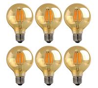 Bulbright 6PACK G80 8W Ambré LED Ampoule de Filament Forme classique sphérique,220V E27 Culot, Blanc Chaud 2700K, Angle de Faisceau 360°, Equivalent à 80 Watt