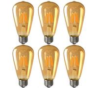 Bulbright 6PACK ST64 8W Ambré LED Ampoule de Filament Forme classique sphérique,220V E27 Culot, Blanc Chaud 2700K, Angle de Faisceau 360°, Equivalent à 80 Watt