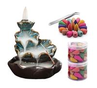 Bûleur D'encens à Refoulement,Guador Brûleur d'encens à Contre Courant avec cône d'encens à Contre-Courant 80pcs et 1 Pince à épiler pour Maison Bureau Chambre à Coucher Yoga（Fleurs de Lotus）