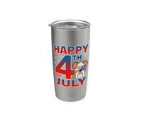 Bulldog Dog American Flag Glasses Happy 4th Of July Gobelet isotherme en acier inoxydable double paroi